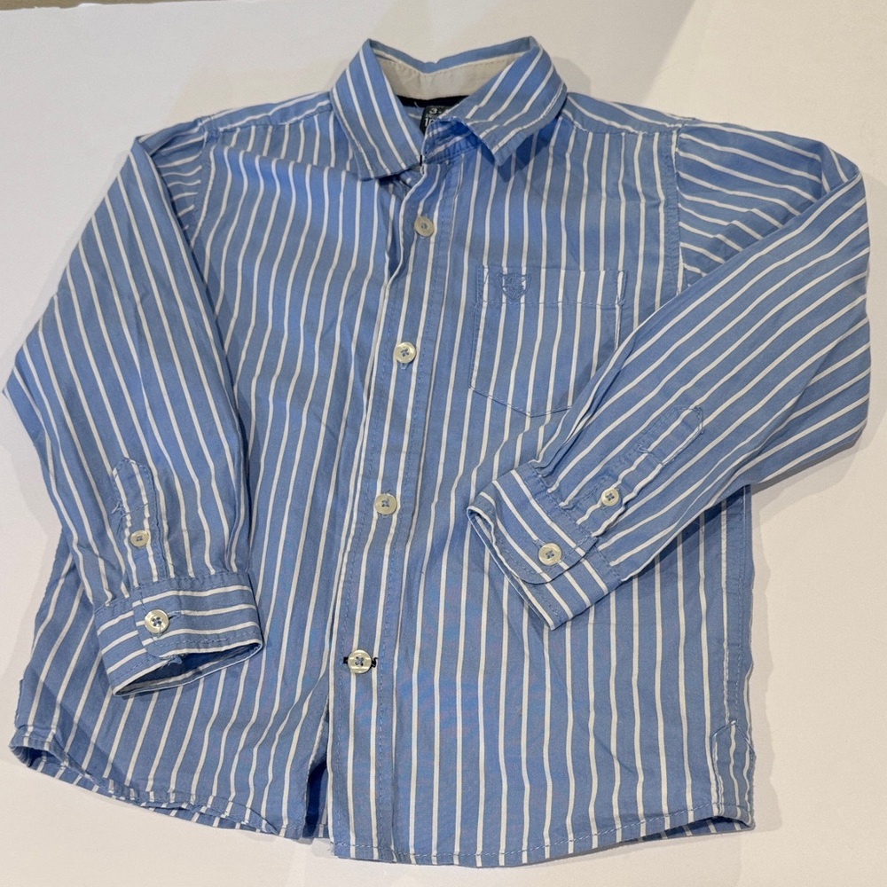 Zara Kids‎ Blue and White Striped Button Down Shirt Boys Size 3-4 Years Old